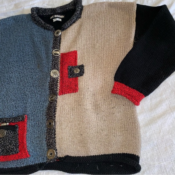 VTG Ani Barrie Color Block Button Cardigan Ramie Grandma Artsy Size S - Picture 4 of 13